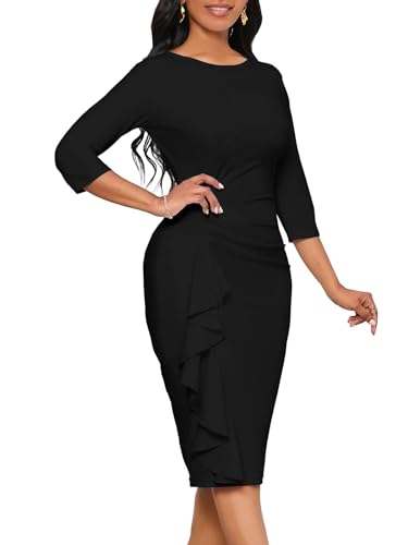 Bdwinz Women Dress Black Funeral Church Formal Dresses for Womens Long Sleeve Elegant Cocktail Bodycon Work Pencil Midi Dresses - Image 3