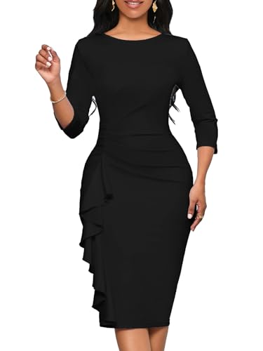 Bdwinz Women Dress Black Funeral Church Formal Dresses for Womens Long Sleeve Elegant Cocktail Bodycon Work Pencil Midi Dresses - Image 4