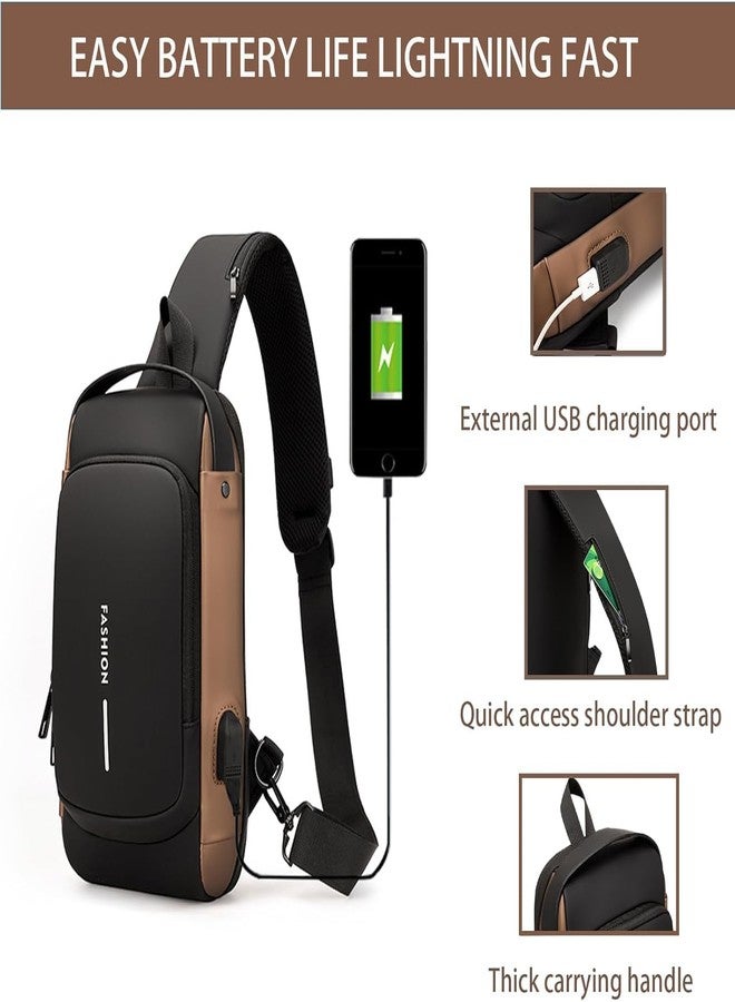 حقيبة صدر من تانيرو مزودة بقفل رقمي، حقيبة كتف مزودة بمنفذ شحن USB، لون مزدوج (أسود وذهبي) - Image 4