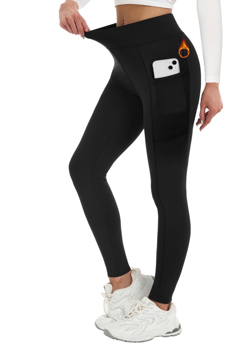 Alaroo Fleece Lined Leggings Women Thermal Tights Winter Clothes High Waisted Tummy Control Workout Yoga Pants Black with Pockets XL - Image 1