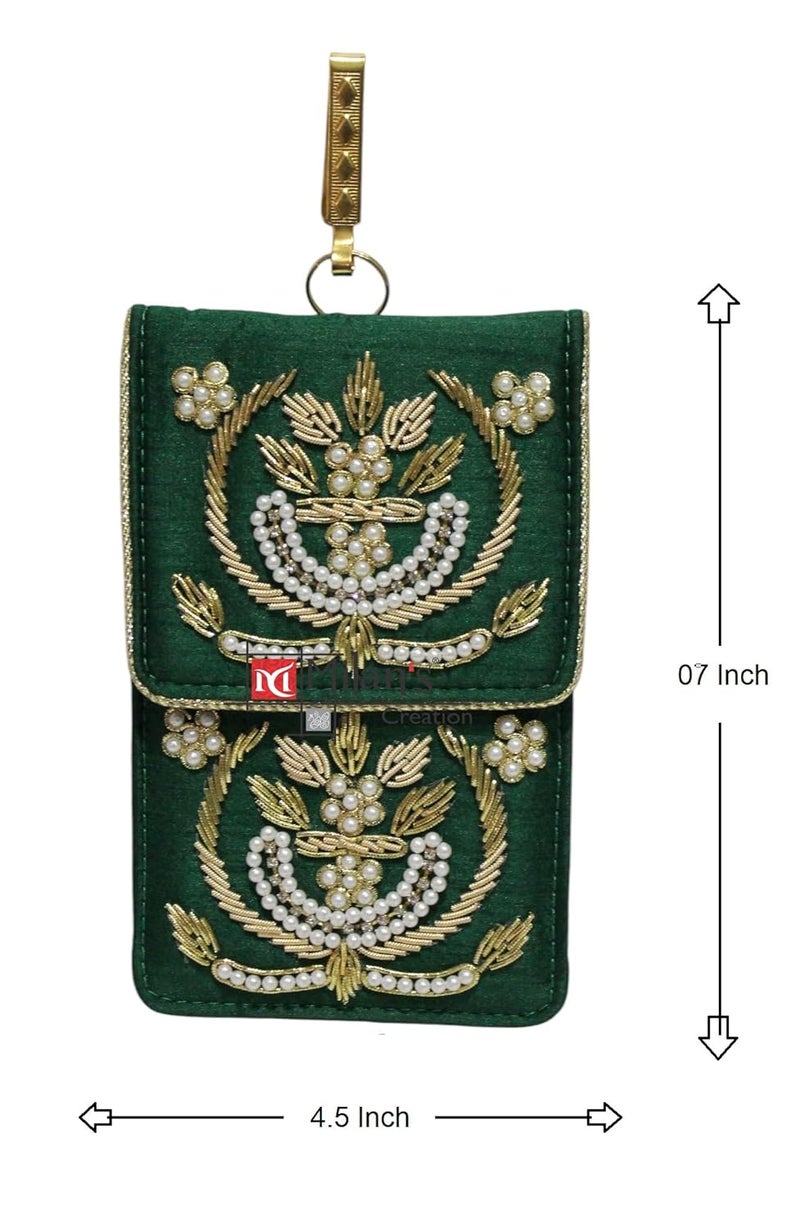 MILAN'S CREATION Exclusive Mobile Pouch Zardozi Hand Embroidery With Waist Clip Hook & Sling Chain (removable) | Ladies Women’s Handbag Wallet Sling Purse | Party Wedding Festival Giveaways Gift | - Image 4