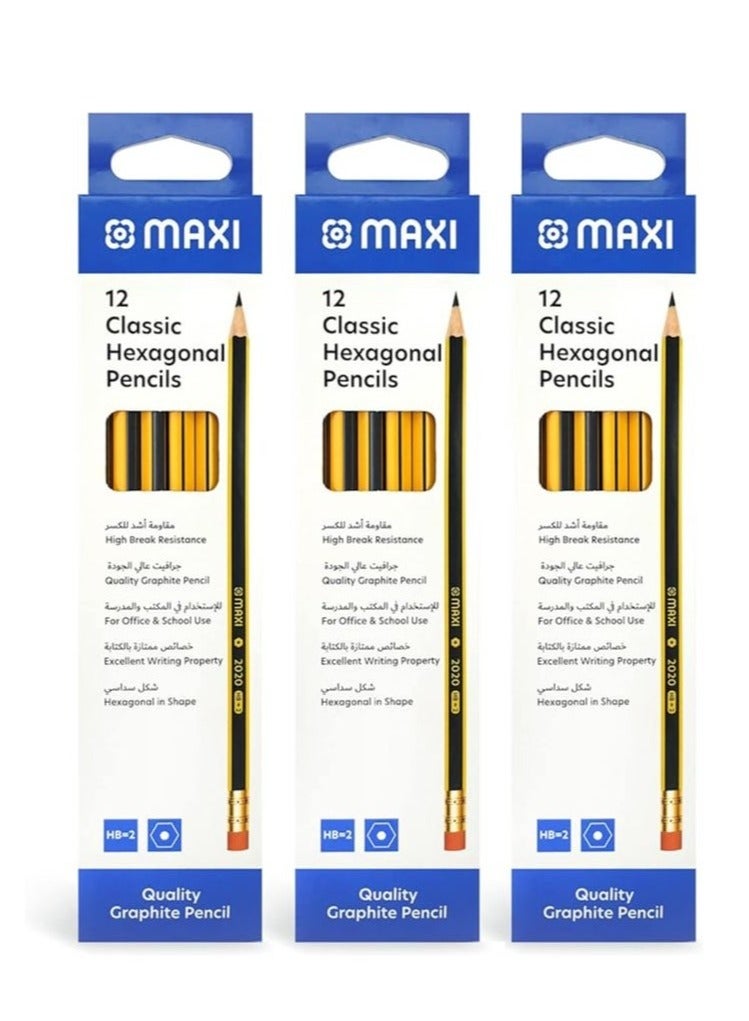 Maxi Maxi HB Graphite Pencils – 36 Pieces (3 Boxes of 12) with Eraser Tips  - Image 2