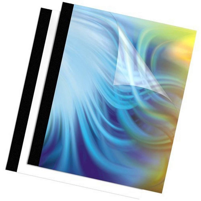 Fellowes Thermal Presentation Covers, 3/8-Inch, Transparent Front, Linen Textured Black Back, 10 per Pack (5256101) - Image 1