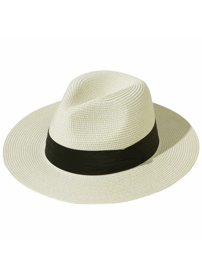 JOYEBUY Womens UPF50 Foldable Summer Straw Hat Wide Brim Fedora Sun Beach hat, White, One size - Image 1
