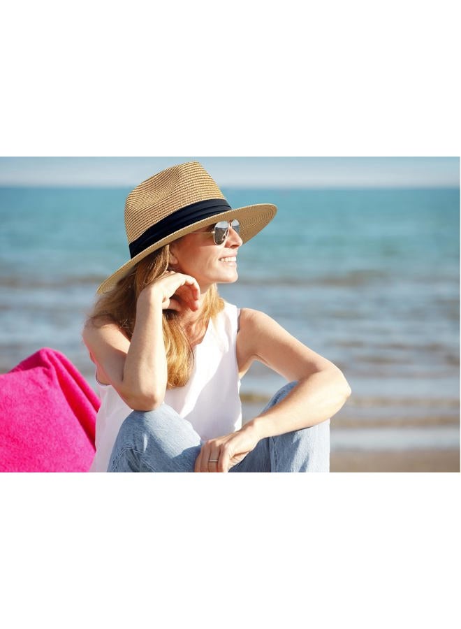 JOYEBUY Womens UPF50 Foldable Summer Straw Hat Wide Brim Fedora Sun Beach hat, White, One size - Image 5