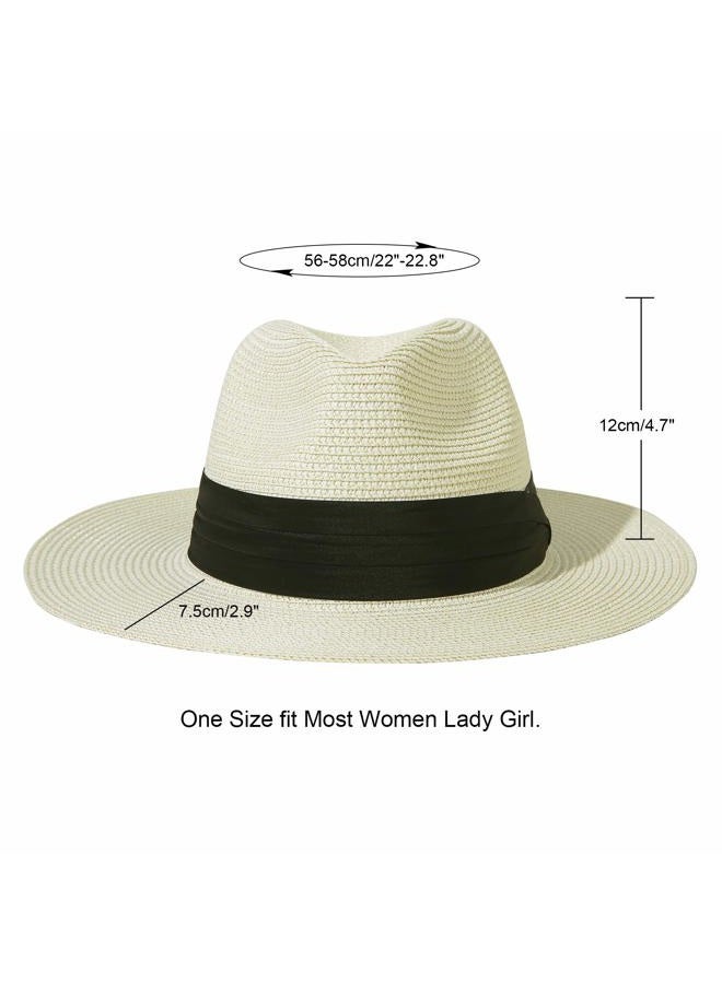 JOYEBUY Womens UPF50 Foldable Summer Straw Hat Wide Brim Fedora Sun Beach hat, White, One size - Image 2