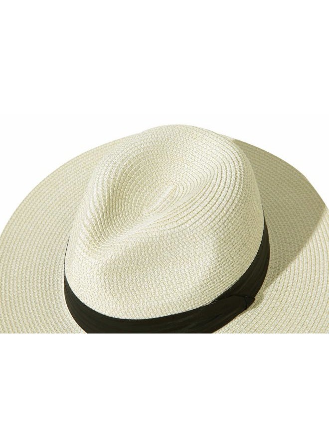 JOYEBUY Womens UPF50 Foldable Summer Straw Hat Wide Brim Fedora Sun Beach hat, White, One size - Image 4