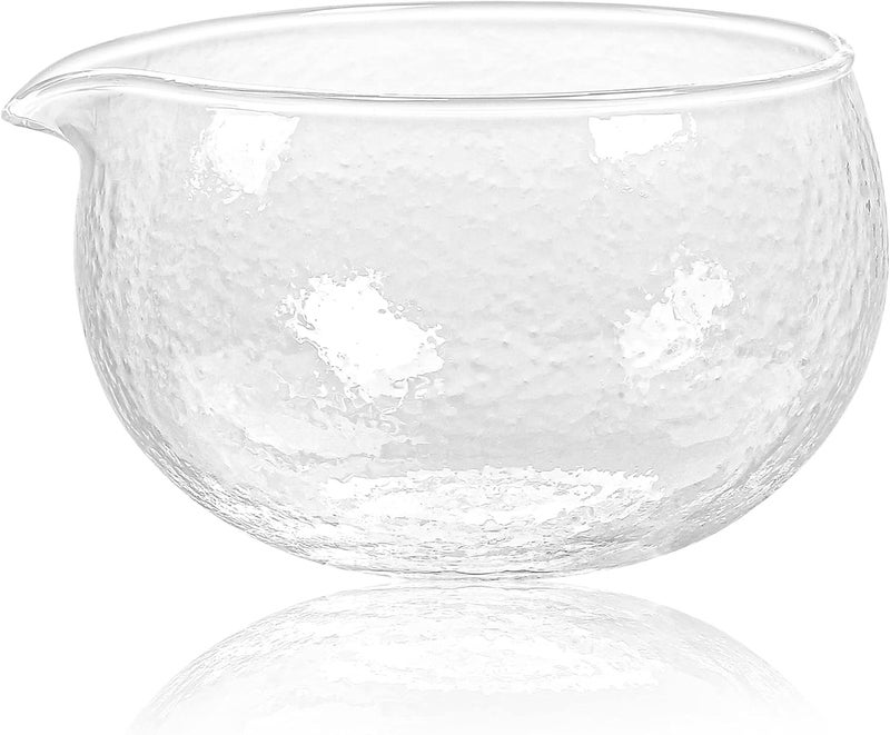 ZENRC Textured Glass Matcha Bowl With Pouring Spout - Handmade Japanese Style Matcha Green Tea Ceremony Chawan 400ml 13.5 oz Big Glass Salad Porridge Juice Bowl Cup - Image 1