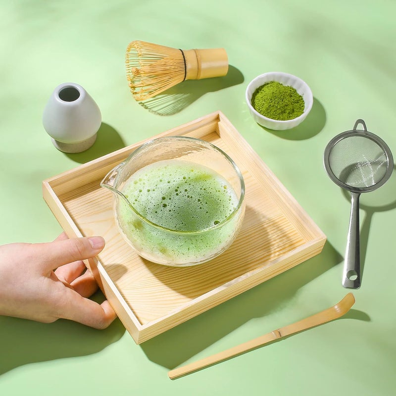 ZENRC Textured Glass Matcha Bowl With Pouring Spout - Handmade Japanese Style Matcha Green Tea Ceremony Chawan 400ml 13.5 oz Big Glass Salad Porridge Juice Bowl Cup - Image 5