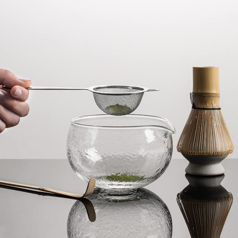 ZENRC Textured Glass Matcha Bowl With Pouring Spout - Handmade Japanese Style Matcha Green Tea Ceremony Chawan 400ml 13.5 oz Big Glass Salad Porridge Juice Bowl Cup - Image 3