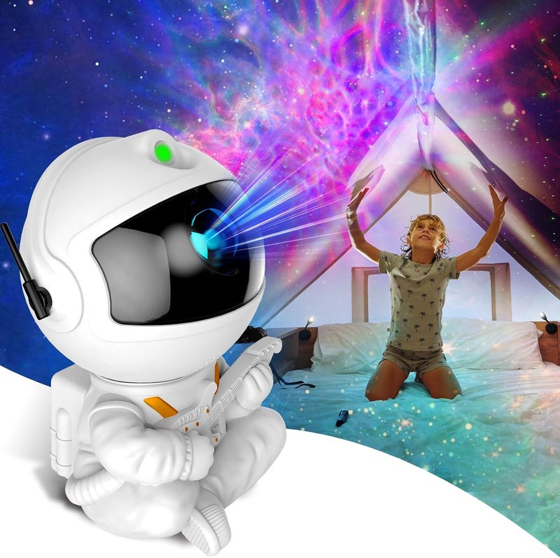 FLYNGO Plastic Astronaut Night Light Galaxy LED Projector Lamp with Remote Control, and 360° Adjustable, Night Lamp for Kids, Bedroom, Gaming Room,Home Party, Birthday Gifts (Guitar Astronaut), White - Image 1