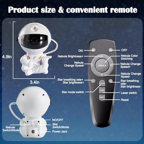 FLYNGO Plastic Astronaut Night Light Galaxy LED Projector Lamp with Remote Control, and 360° Adjustable, Night Lamp for Kids, Bedroom, Gaming Room,Home Party, Birthday Gifts (Guitar Astronaut), White - Image 5