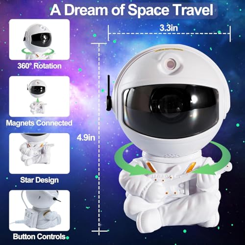 FLYNGO Plastic Astronaut Night Light Galaxy LED Projector Lamp with Remote Control, and 360° Adjustable, Night Lamp for Kids, Bedroom, Gaming Room,Home Party, Birthday Gifts (Guitar Astronaut), White - Image 3
