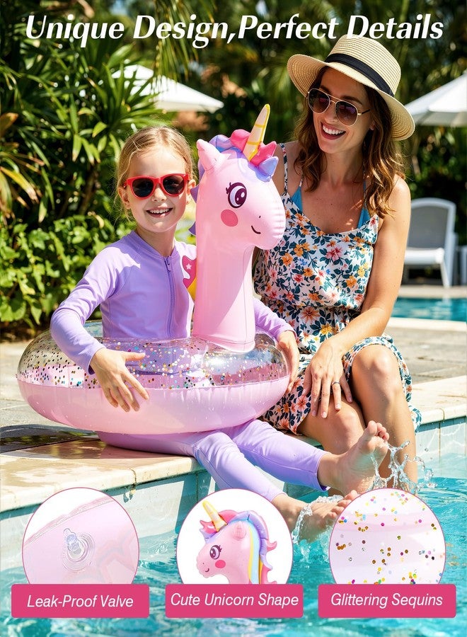 HeySplash Inflatable Pool Float, 21.6 Inch Toddler Pool Float, Unicorn Pool Toys with Sparkling Sequins, Swimming Ring for Swimming Pool, Summer Beach, Lake, Party Decor, Pink - Image 3