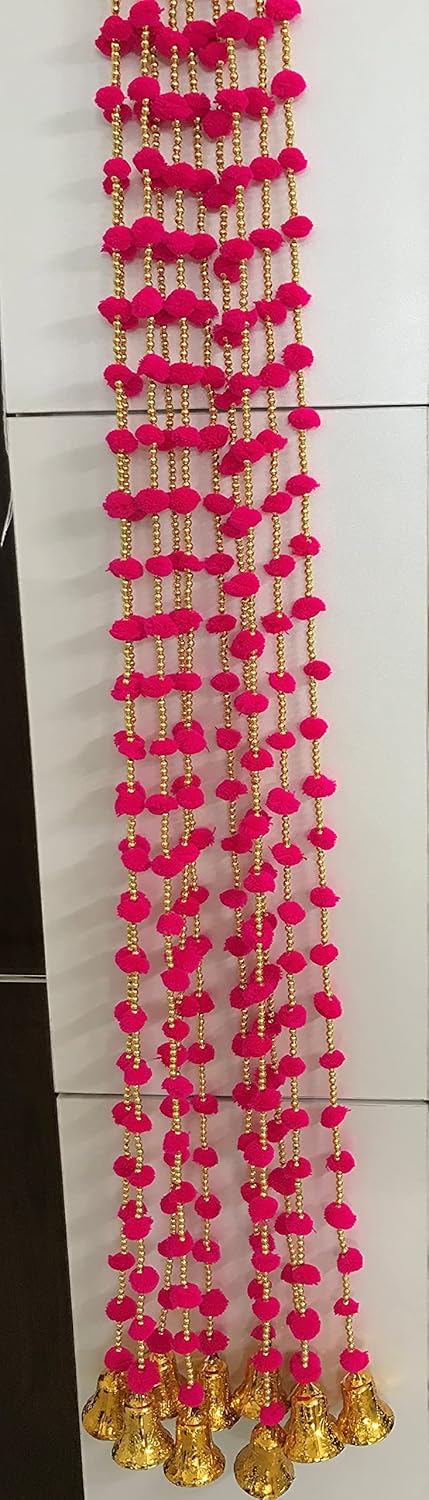Magpie Document Bag Magpie Collections Handmade Dark Pink Strings Pom Pom for DoorWall Hanging Bandhanwar Garland for Decoration Diwali FestivalNavratriWedding 4FT5 Strings  - Image 1