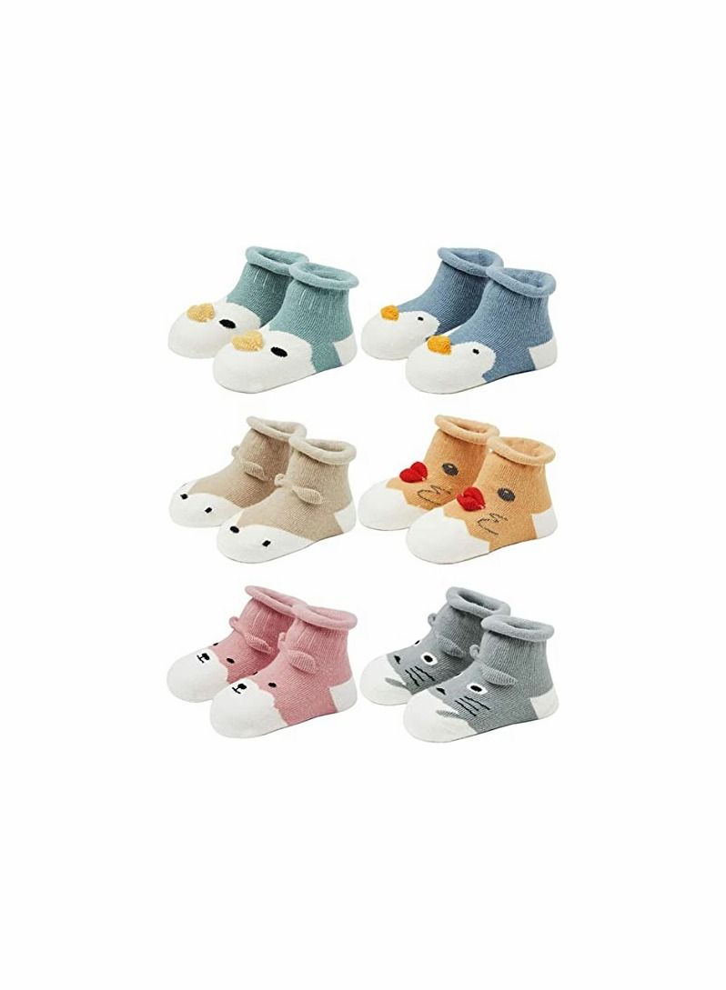 SYOSI 6 Pcs Baby Socks with Grip Non Skid Toddler Girls Cotton Ankle Sock Infant Boys Autumn and winter Cute Animal Slipper Socks for 1-3 Years Old Boys Girls Baby Newborn Infants Kids - Image 1