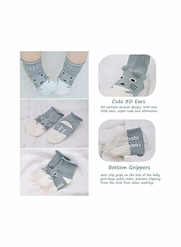 SYOSI 6 Pcs Baby Socks with Grip Non Skid Toddler Girls Cotton Ankle Sock Infant Boys Autumn and winter Cute Animal Slipper Socks for 1-3 Years Old Boys Girls Baby Newborn Infants Kids - Image 2