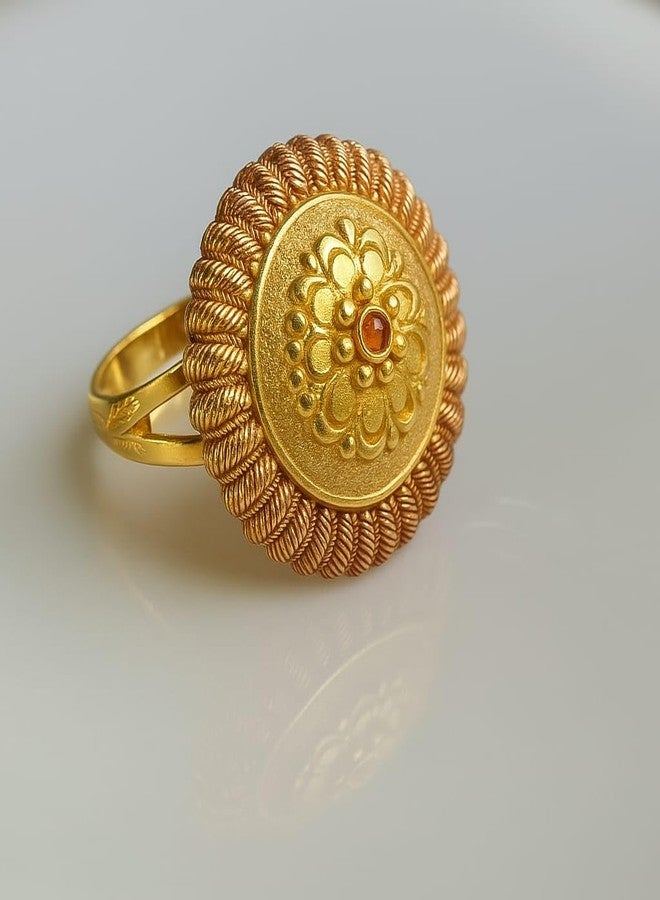 Bhumi Creation Adjustable Meenakari Cocktail Brass Gold Plated Ring