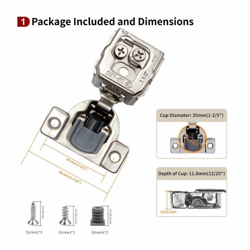 Stianc 2 Pack 1 1/2"" Overlay 3D Soft Close Hinges For Face Frame Kitchen Cabinet  3 Way Adjustability  Quiet Self-Closing Door  105 Degree - Image 2