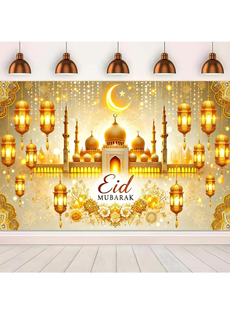 YOUGE Eid Mubarak Banner Backdrop 71x43 Inch Islamic Mosque Crescent Moon Photo Background for Eid Decorations Muslim Home Party Ramadan Celebration Wall Hanging Indoor Outdoor Display - Image 5