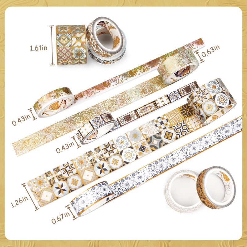 MOSA BEAR Van Gogh Washi Tape, 10 Rolls Vintage Watercolor Washi Masking Tape Set with Gold Foil, Decorative Tape for Bullet Journal, DIY Craft, Scrapbook Supplies - Image 2
