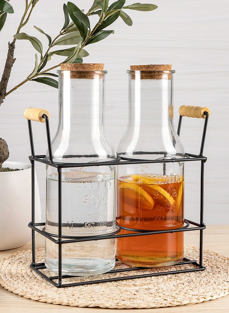 ALBERTO Glass Juice Jar Set with Metal Stand - Image 1