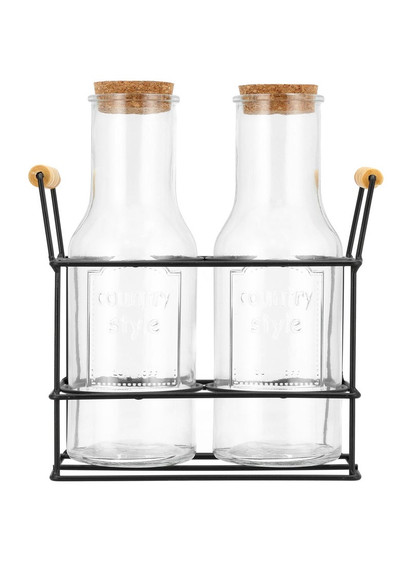 ALBERTO Glass Juice Jar Set with Metal Stand - Image 2