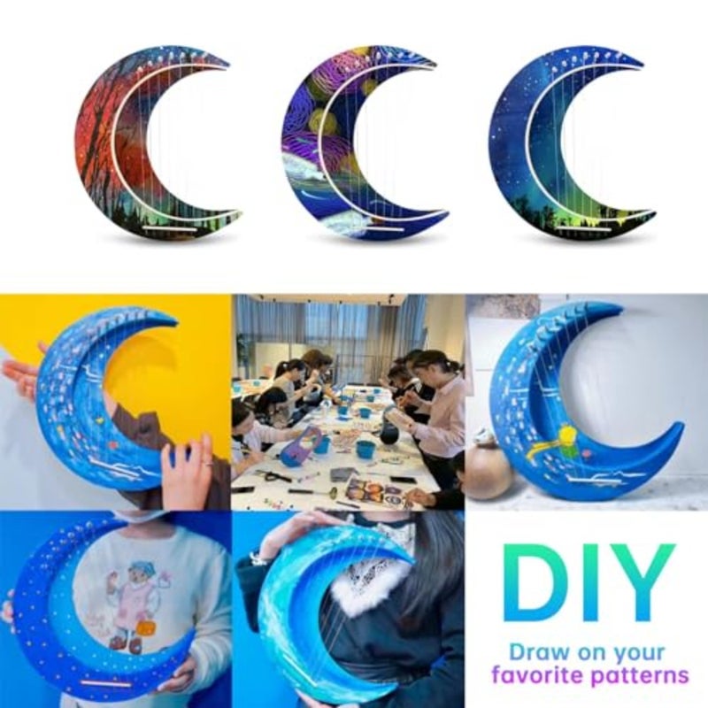 قيثارة قيثارة على شكل قمر مكونة من 7 أوتار، آلة موسيقية خشبية DIY، قيثارة الزيزفون، قم ببناء القيثارة الخاصة بك، سهلة اللعب، مثالية للمبتدئين والمحترفين - Image 4