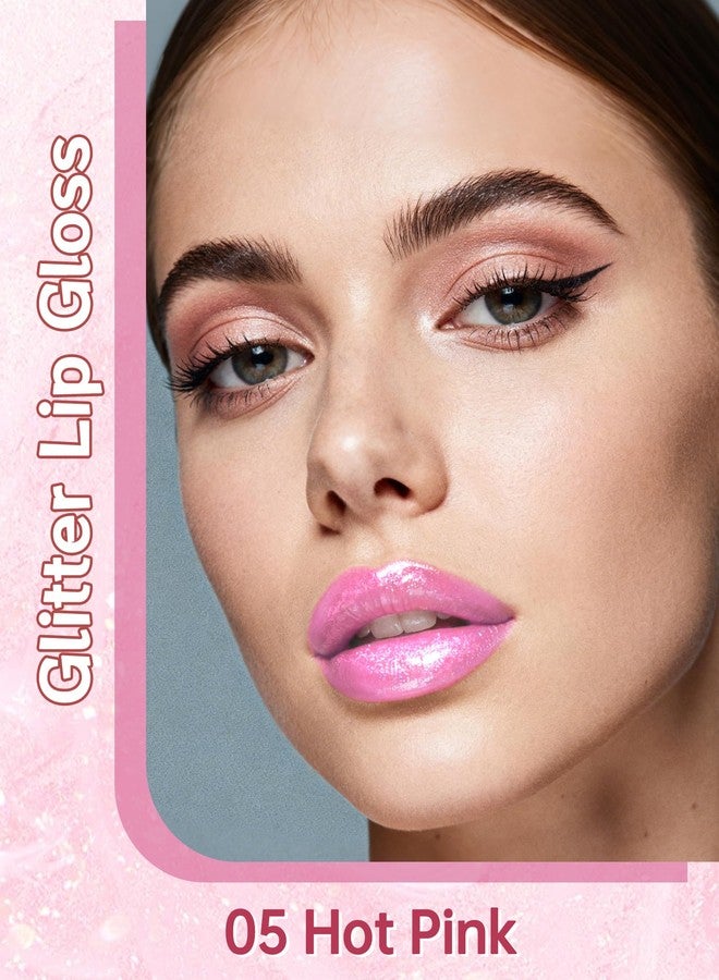 Lestpola Hot Pink Glitter Liquid Lip Gloss Lipstick, Waterproof Long Lasting Metallic Lip Gloss for Women, Highly Pigment Holographic Diamond Shimmer Chameleon Lipstick St Patrick’s Day Makeup, Non-Stick -05 - Image 2