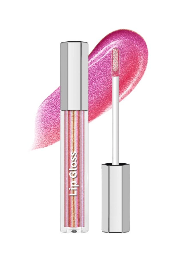 Lestpola Hot Pink Glitter Liquid Lip Gloss Lipstick, Waterproof Long Lasting Metallic Lip Gloss for Women, Highly Pigment Holographic Diamond Shimmer Chameleon Lipstick St Patrick’s Day Makeup, Non-Stick -05 - Image 1