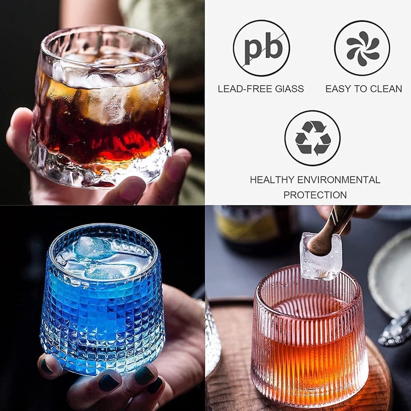 UREVO 3 PCS Spinning Glass Tumblers Set with Wooden Base - Old Fashioned Glasses, 200 ML - Image 3