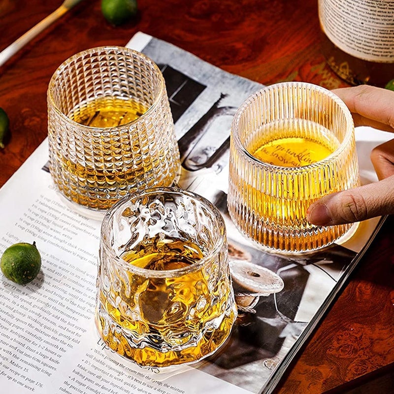 UREVO 3 PCS Spinning Glass Tumblers Set with Wooden Base - Old Fashioned Glasses, 200 ML - Image 5