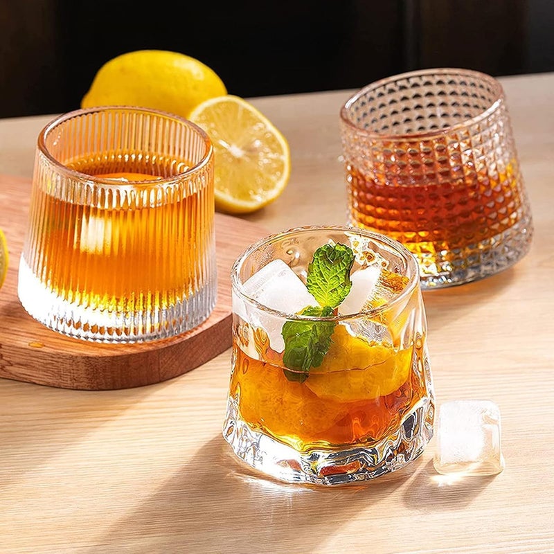 UREVO 3 PCS Spinning Glass Tumblers Set with Wooden Base - Old Fashioned Glasses, 200 ML - Image 4