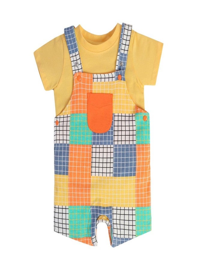 miniklub Cotton Half Sleeves Checked Dungaree With Tee - (18-24M) - Image 1