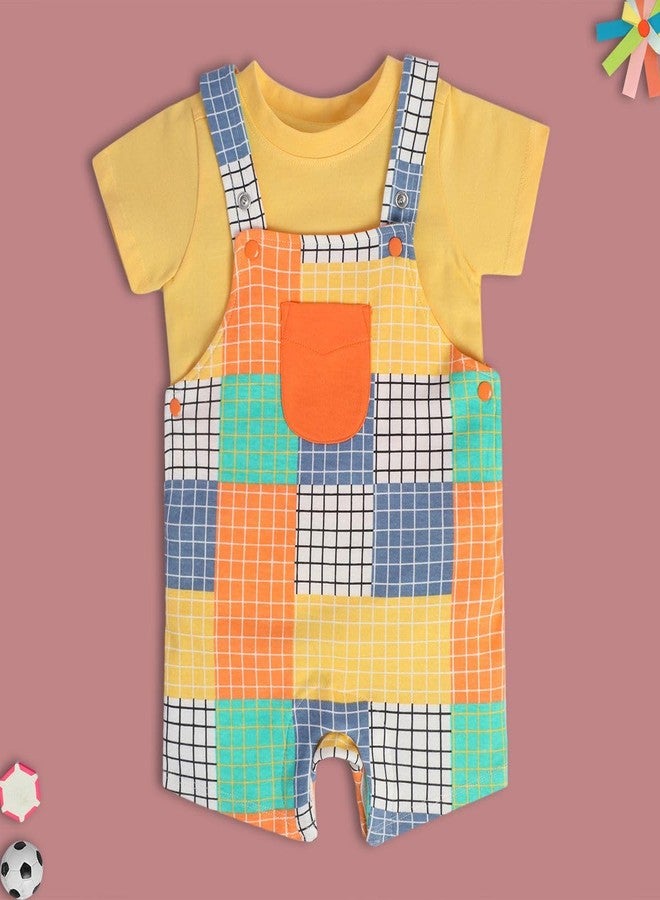 miniklub Cotton Half Sleeves Checked Dungaree With Tee - (18-24M) - Image 2