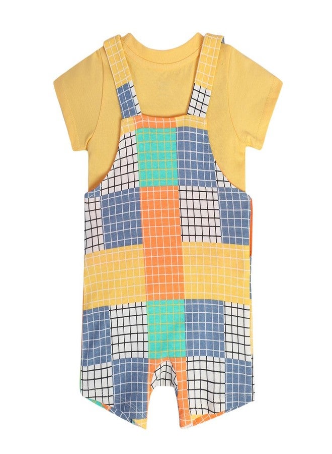 miniklub Cotton Half Sleeves Checked Dungaree With Tee - (18-24M) - Image 3