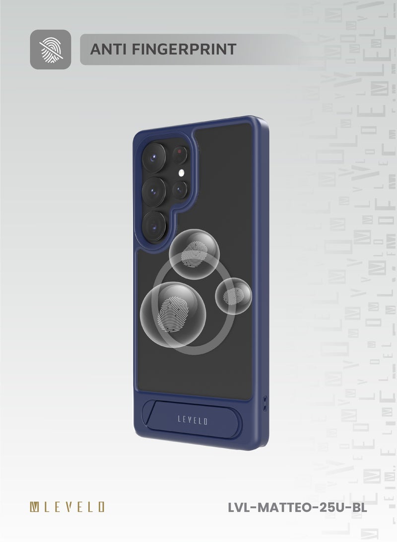 ليفيلو جراب S25 Ultra Matteo مع قبضة حامل سفلي / زوايا مقاومة للصدمات / مضاد لبصمات الأصابع / جراب هاتف متوافق مع Magsafe / غطاء حماية من السقوط والتلف - رمادي - Image 5