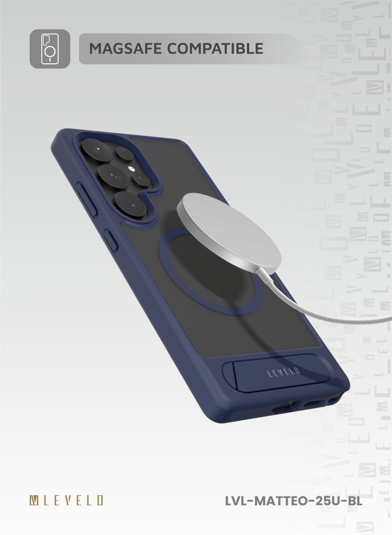 ليفيلو جراب S25 Ultra Matteo مع قبضة حامل سفلي / زوايا مقاومة للصدمات / مضاد لبصمات الأصابع / جراب هاتف متوافق مع Magsafe / غطاء حماية من السقوط والتلف - رمادي - Image 4