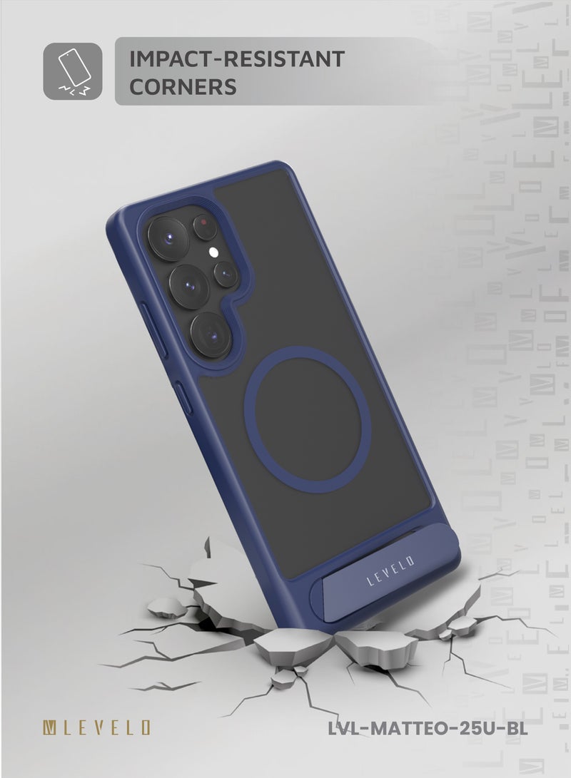 ليفيلو جراب S25 Ultra Matteo مع قبضة حامل سفلي / زوايا مقاومة للصدمات / مضاد لبصمات الأصابع / جراب هاتف متوافق مع Magsafe / غطاء حماية من السقوط والتلف - رمادي - Image 3