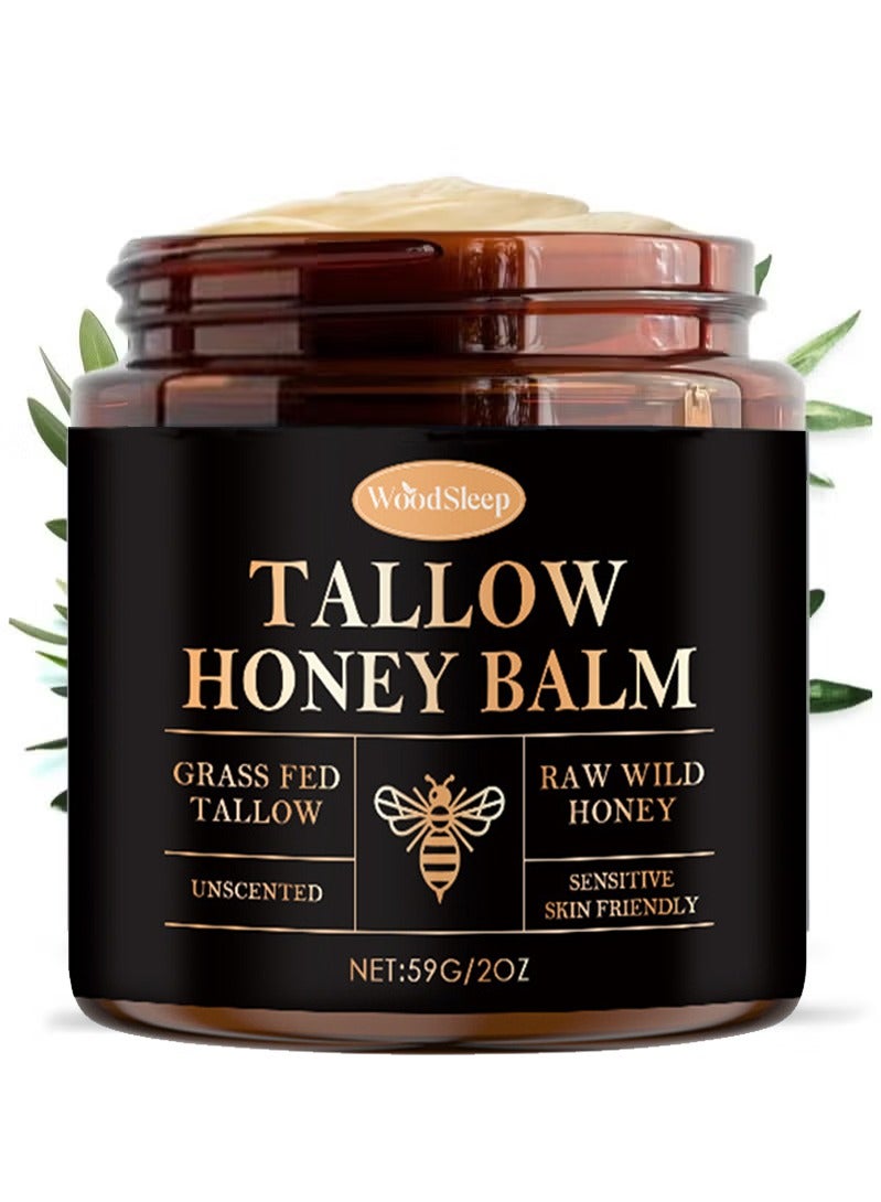 WoodSleep Tallow and Honey Balm for Face, Beef Tallow for Skin, Moisturizer with 100% Organic Grass-Fed Beef Tallow & Raw Wild Honey - Natural Formula for Dry & Sensitive Skin (59g) - Image 1