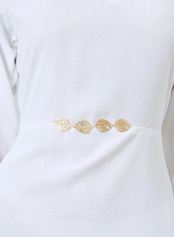 Maxim Creation white White Maxi Dress with Metallic Leaf Detail for Women | Best Price UAE