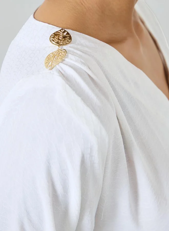 Maxim Creation white White Maxi Dress with Metallic Leaf Detail for Women | Best Price UAE