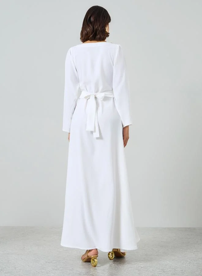 Maxim Creation white White Maxi Dress with Metallic Leaf Detail for Women | Best Price UAE
