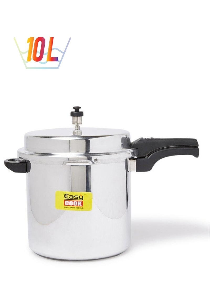 Easy Cook 10 LtrLiters Indian Aluminium Pressure Cooker - 10 Liter Capacity | Fast Cooking, Energy Efficient | Silver Silver  - Image 1