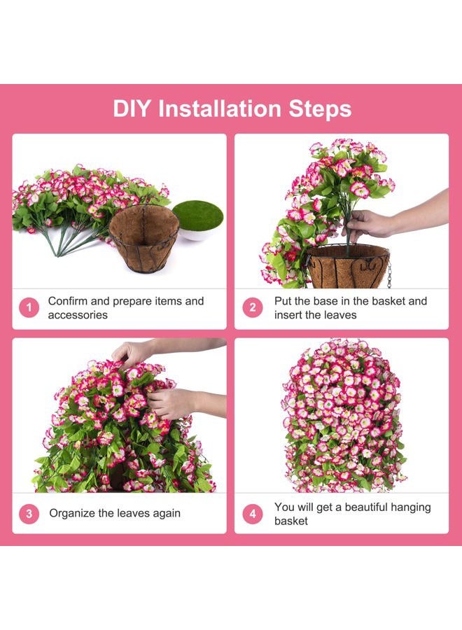 Ammyoo Artificial Hanging Flowers in 10 Inches Basket for Outdoors Indoors, Flower Hanging Planter, Fake Silk Morning Glory Vines with Pot for Home Porch Garden Yard Patio Decoration(Pink) - Image 4