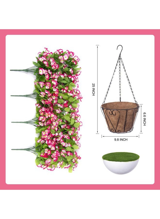 Ammyoo Artificial Hanging Flowers in 10 Inches Basket for Outdoors Indoors, Flower Hanging Planter, Fake Silk Morning Glory Vines with Pot for Home Porch Garden Yard Patio Decoration(Pink) - Image 3