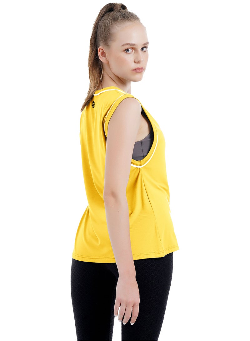 Selecta Now Ladies Sleeveless Cotton T-Shirt Yellow Breathable Contrast Piping Tank Top Soft Stretchable Women’s T Shirt  - Image 3