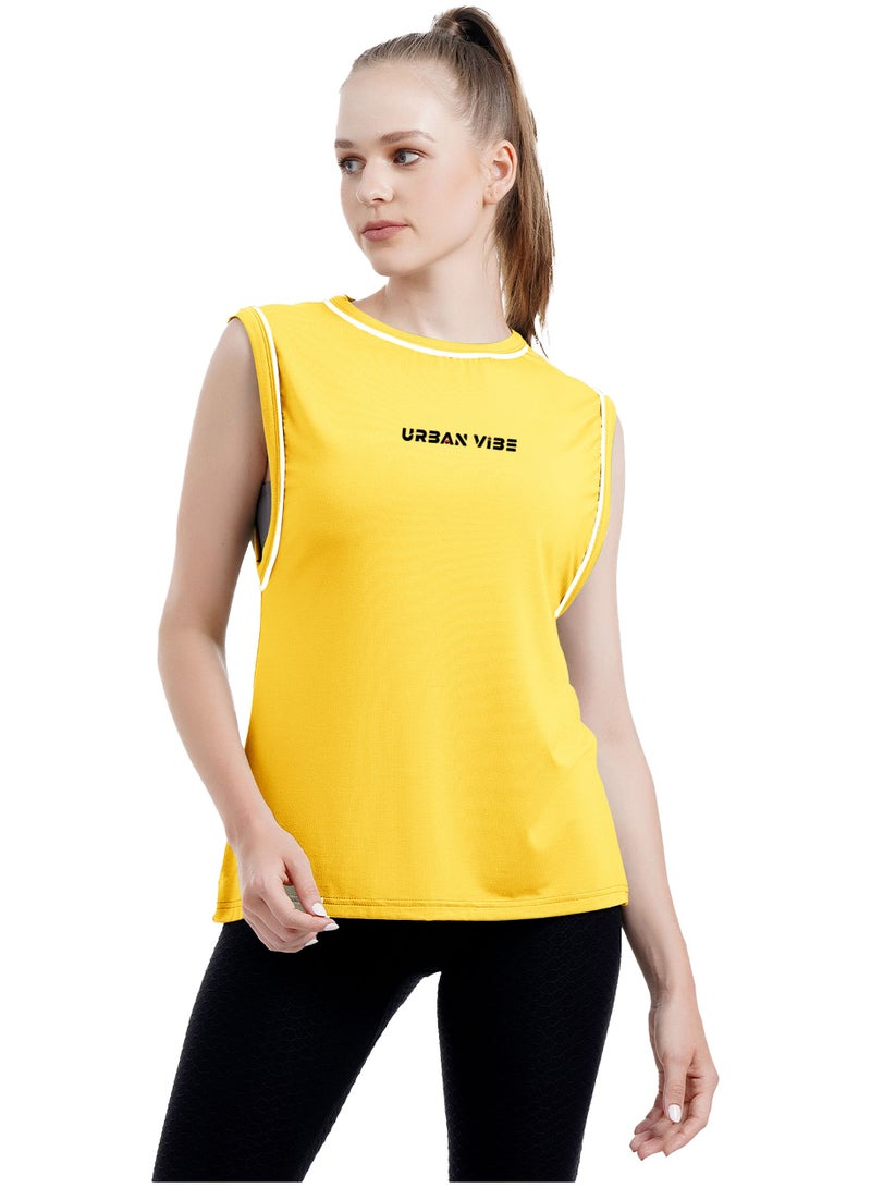 Selecta Now Ladies Sleeveless Cotton T-Shirt Yellow Breathable Contrast Piping Tank Top Soft Stretchable Women’s T Shirt  - Image 2
