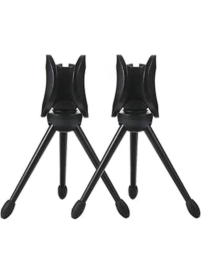 Black Desktop Microphone Stand Tripod Adjustable Universal Mic Holder Stable Bracket Studio Recording Podcasting 2 Pack - Image 1