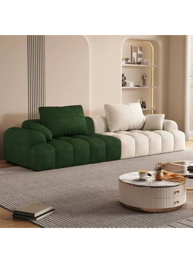 Extra Long Modern Wood Framed Sofa With Standard Seat Size And Foam Filling - Anti Cat Scratch Fabric 240 X 96 X 65 Cm (Dark Green/Beige)